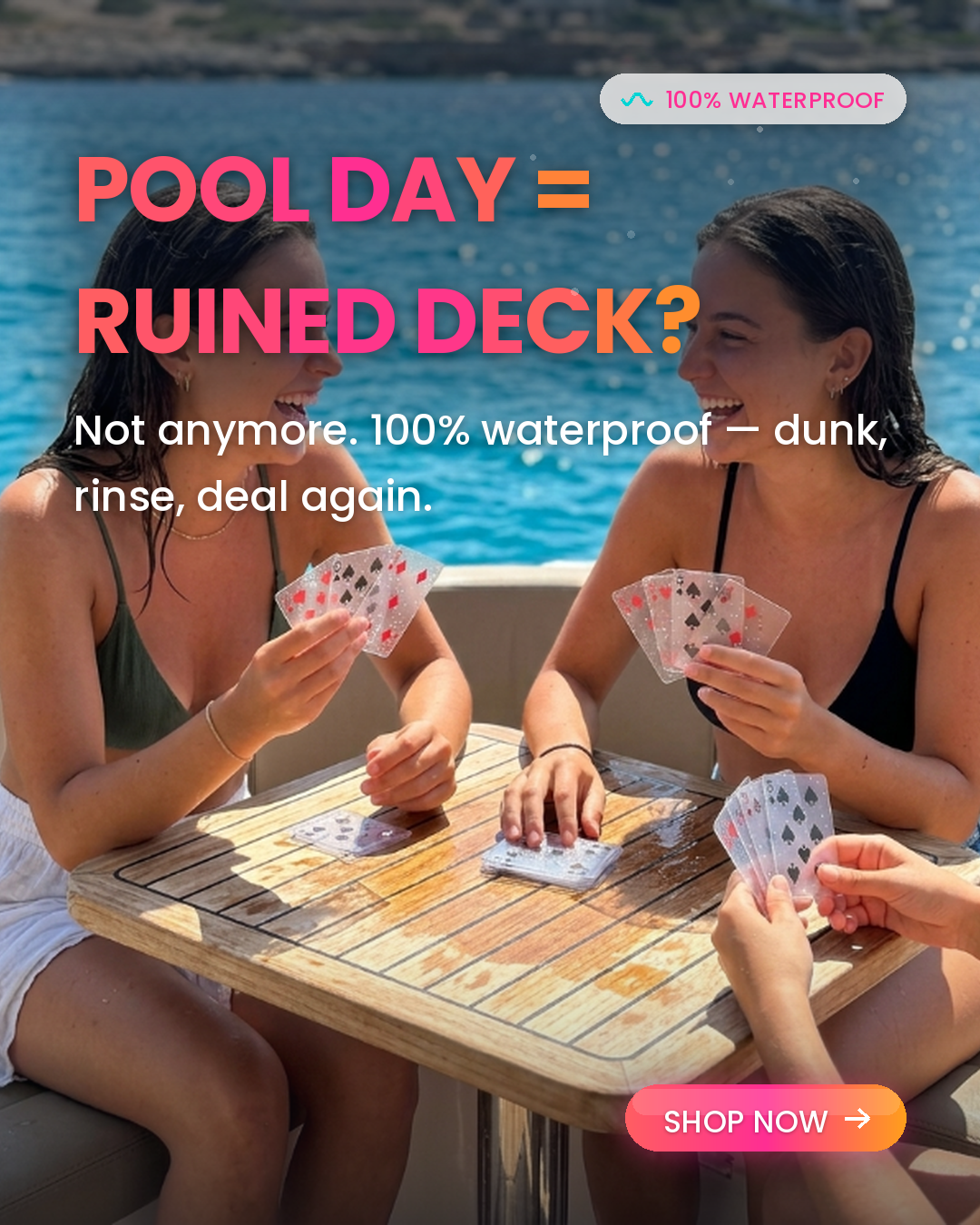 Friends playing waterproof cards on a boat